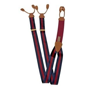 Trafalger Textured Navy Red Stripes Suspenders Gold Hardware Leather Attachments